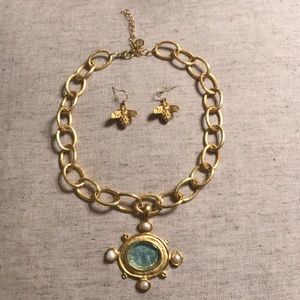 Susan Shaw Aqua Venetian Glass Intaglia Set